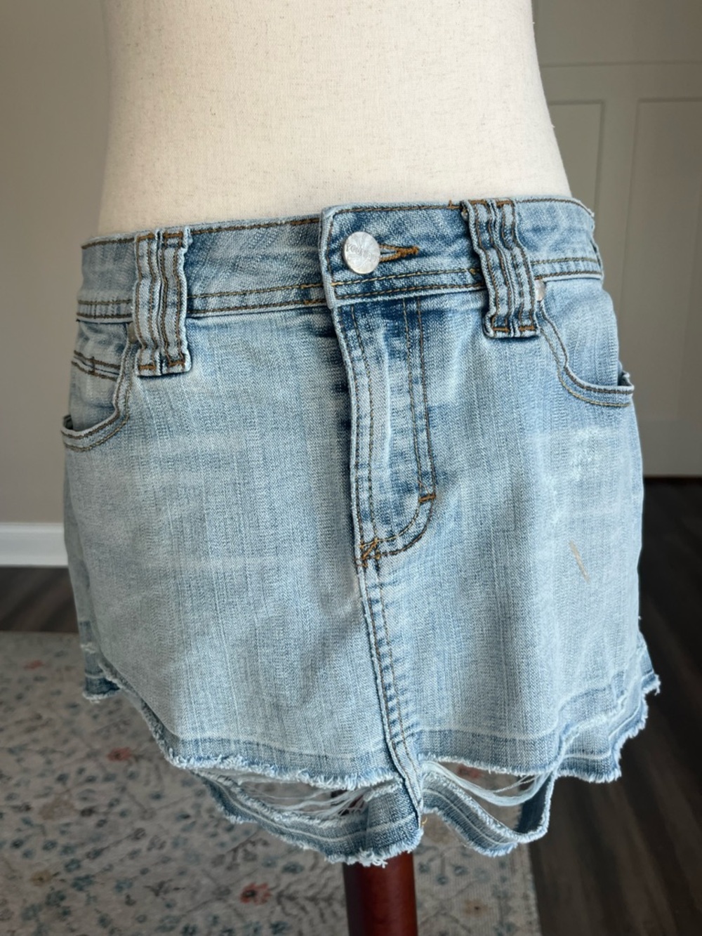 Y2K  Light Blue Distressed Denim Mini (Micro) Skirt